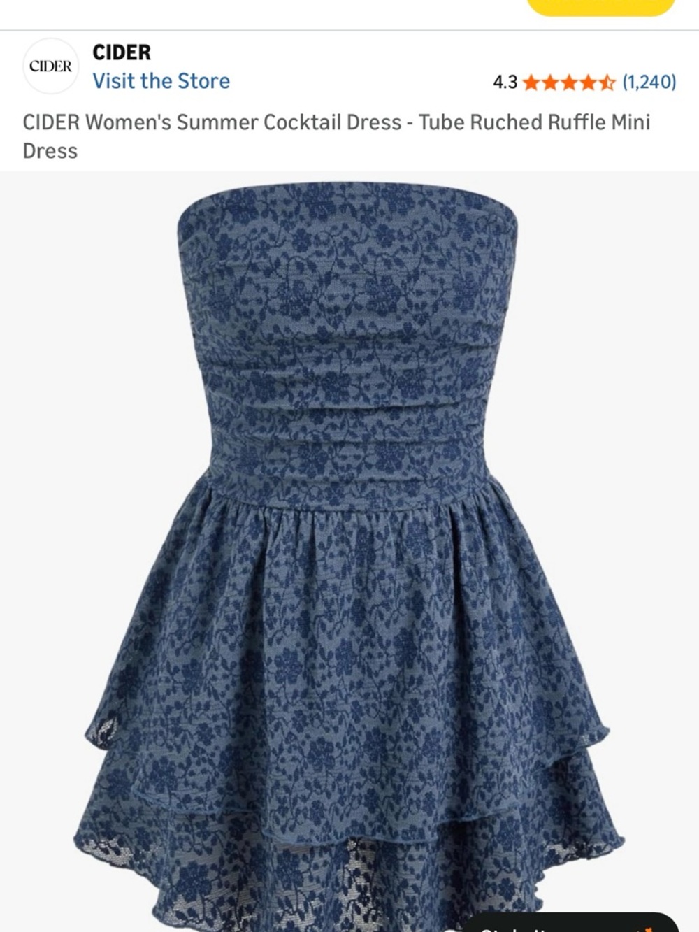 Cider Blue Strapless Ruched Lace Ruffle Mini Dress